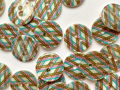 Diamond Pattern Shell Turquoise, Pink & Brown 15mm